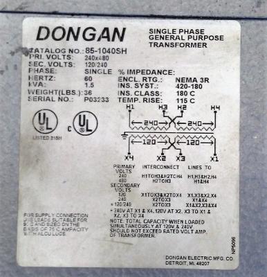 Dongan 1.5 KVA Transformer