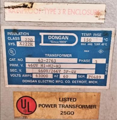 Transformer Data Plate View Dongan 63 kVA Transformer