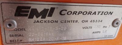 EMI 1/3hp 20 foot flat to incline conveyor data plate