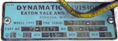 Eaton Dynamatic Type 4 Pro Motor Control plate