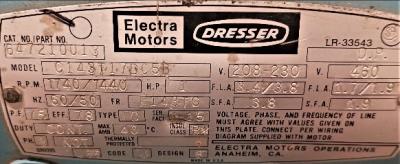 Motor Data Plate View Electra Dresser C143T17DC5D 1 HP Motor