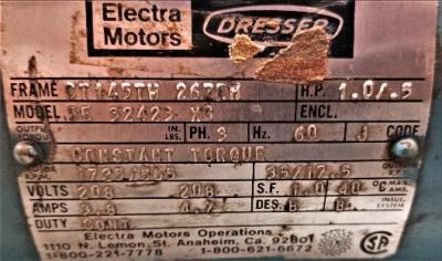 Motor Data Plate View Electra Motors 1 HP 5E-32423-XC Motor
