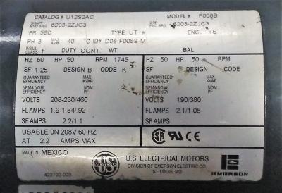 Emerson F008B AC Motor wDoerr ID# J914Y05F Gearbox