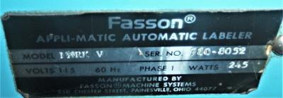 Fasson Labeler Data Plate View Fasson Mark 5 Appli-Matic Automatic Labeler