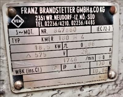 Motor Data Plate View Franz Brandstetter 25 HP Motor