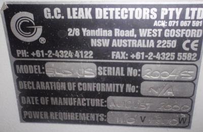 GC Leak Detectors Single 5LDUS data plate