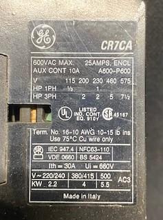GE CR7CA-10 Contactor with GE Overload Relay