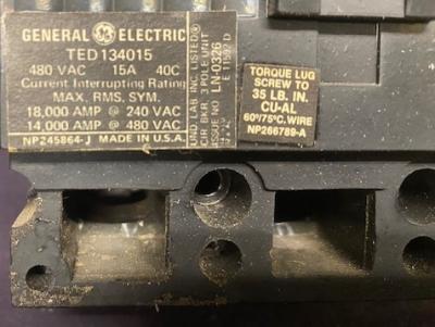 GE TED134015 15 Amp Circuit Breaker