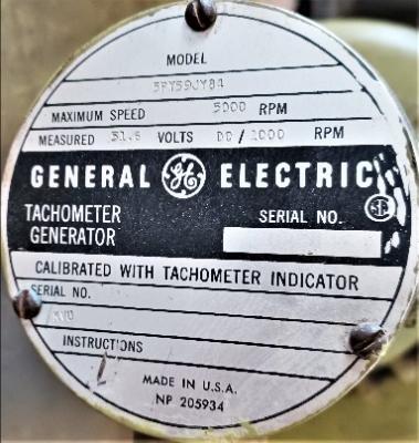Tachometer Generator Data Plate View General Electric 3 HP K-3 DC Shunt Wound Motor