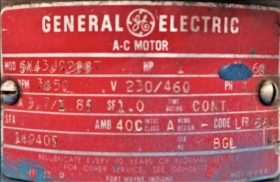 Motor Data Plate View General Electric 5K43JC2887 Blower
