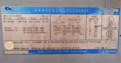 General Electric 9T23B3872 Transformer 30.0KVA