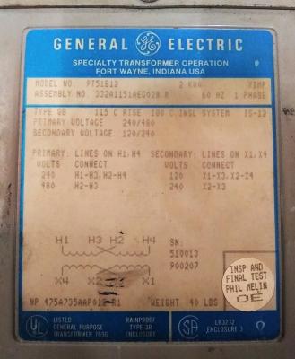 General Electric 9T51B12 Transformer