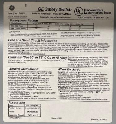 General Electric TH3363 Model 10 Fusible Enclosed Safety Switch