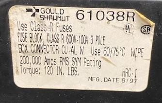 Gould Shawmut 61038R Fuse Block