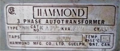 Hammond Auto Transformer 225 kva