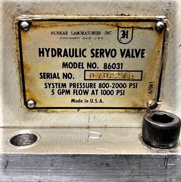 Hunkar 86031 Hydraulic Servo Valve