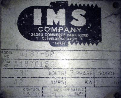 IMS A187SP data plate
