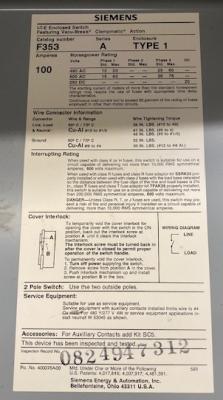 Siemens F353 Series A Type 1 ITE Enclosed Fusible Safety Switch