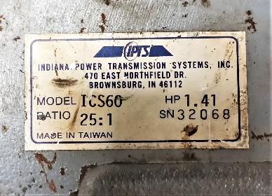 Gear Box Data Plate View Indiana Power Transmission Systems ICS60 Gear Box