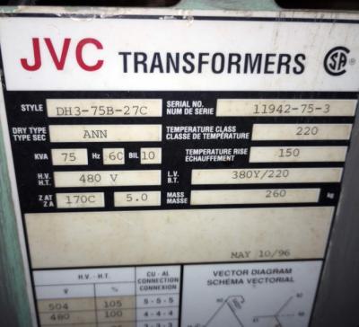 JVC DH3-75B-27C Transformer data plate