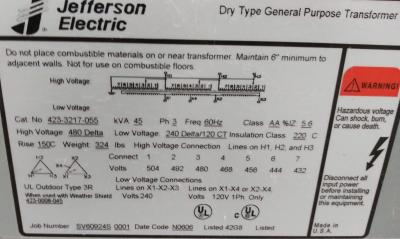Jefferson Electric 423-3217-055 data plate