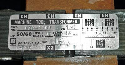 Jefferson Electric Machine Tool Transformer Cat. No. 636-1141
