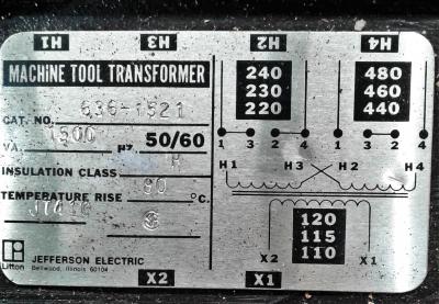 Jefferson Electric Machine Tool Transformer Cat. No. 636-1521