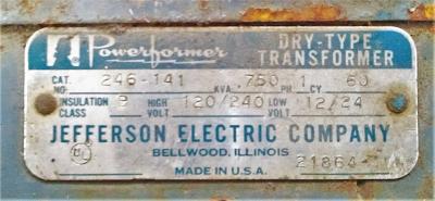 Jefferson Electric Powerformer .750 KVA Transformer