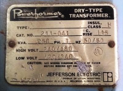 Jefferson Electric Powerformer .250 KVA Transformer