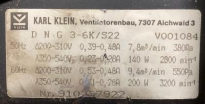 Karl Klein DNG 3-6K/S22 Blower