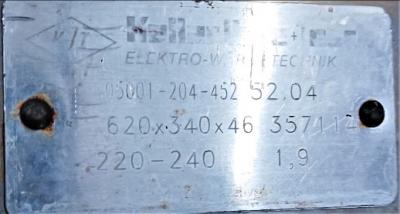 Heater Plate Data Plate View Keller Ihne & Tesch 05001-204-451 Heater Plate