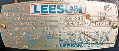 Motor Data Plate View Leeson 1 HP C6T17FK6B Motor