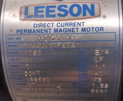 Leeson 3/4hp Motor data plate