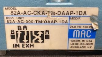 MAC Valves 82A-AC-CKA-TM-DAAP-1DA Valve