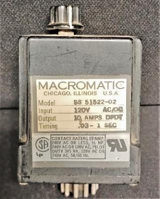 Relay Data Plate View Macromatic SS-51522-02 Time Delay Relay