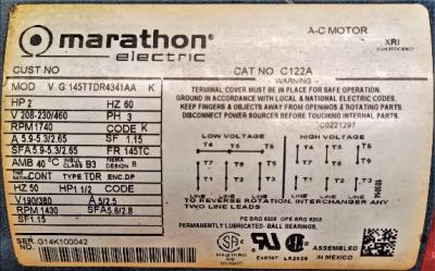Motor Data Plate View Marathon Electric 145TTDR4341AA AC Motor with Flowserve Pump