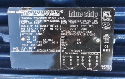 Marathon Electric E961 Data Plate