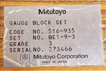 Gauge Block Set Data Plate View Mitutoyo 516-935 Gauge Block Set