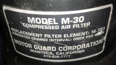 Motor Guard Corp. M-30 Compressed Air Filter 