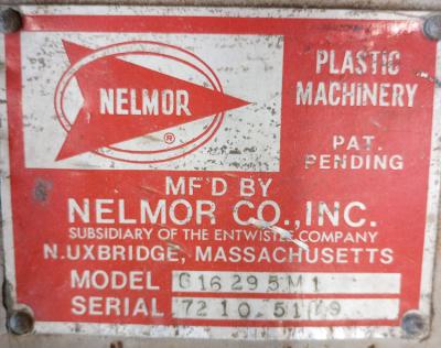 Nelmor Plastic 40hp Grinder data Plate
