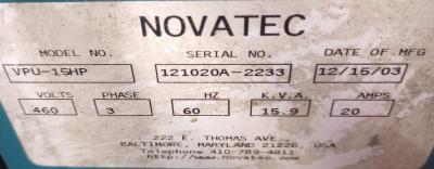 Novatec VPU-15 Vacuum Pump data plate