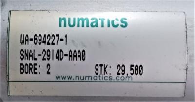Pneumatic Cylinder Data Plate View Numatics WA-694227-1 Pneumatic Cylinder