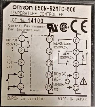 Temperature Controller Data Plate View Omron E5CN-R2MTC-500 Temperature Controller