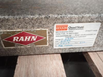 Rahn 24 inch square Granite Surface calibration tag