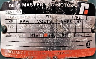 Motor Data Plate View Reliance .5 HP AC Motor