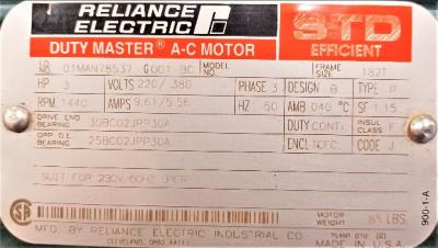 Motor Data Plate View Reliance 3 HP Duty Master AC Motor
