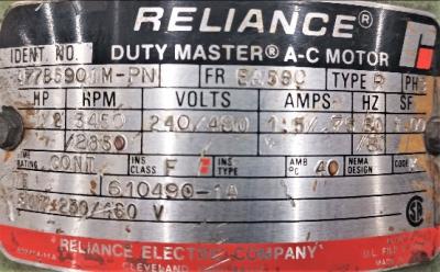 Motor Data Plate View Reliance A77B5901M-PN .5 HP Blower