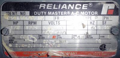 Reliance P56H5069S-NQ .5hp Motor label