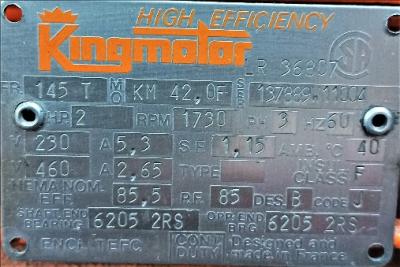 Motor Data Plate View Ring KM42-OF 2 HP Motor