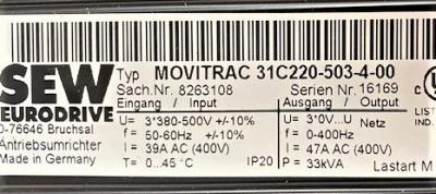 SEW Eurodrive 31C220-503-4-00 Movitrac Variable Frequency Drive in Enclosure